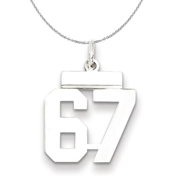 Silver, Athletic Collection, Small Polished Number 67 Necklace - 24 In - Picture 1 of 8